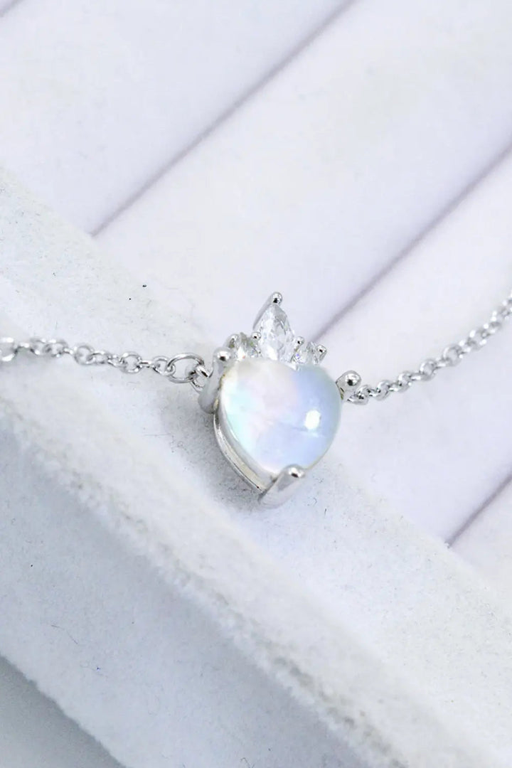 LOVCIA 925 Sterling Silver Moonstone Heart Pendant Necklace