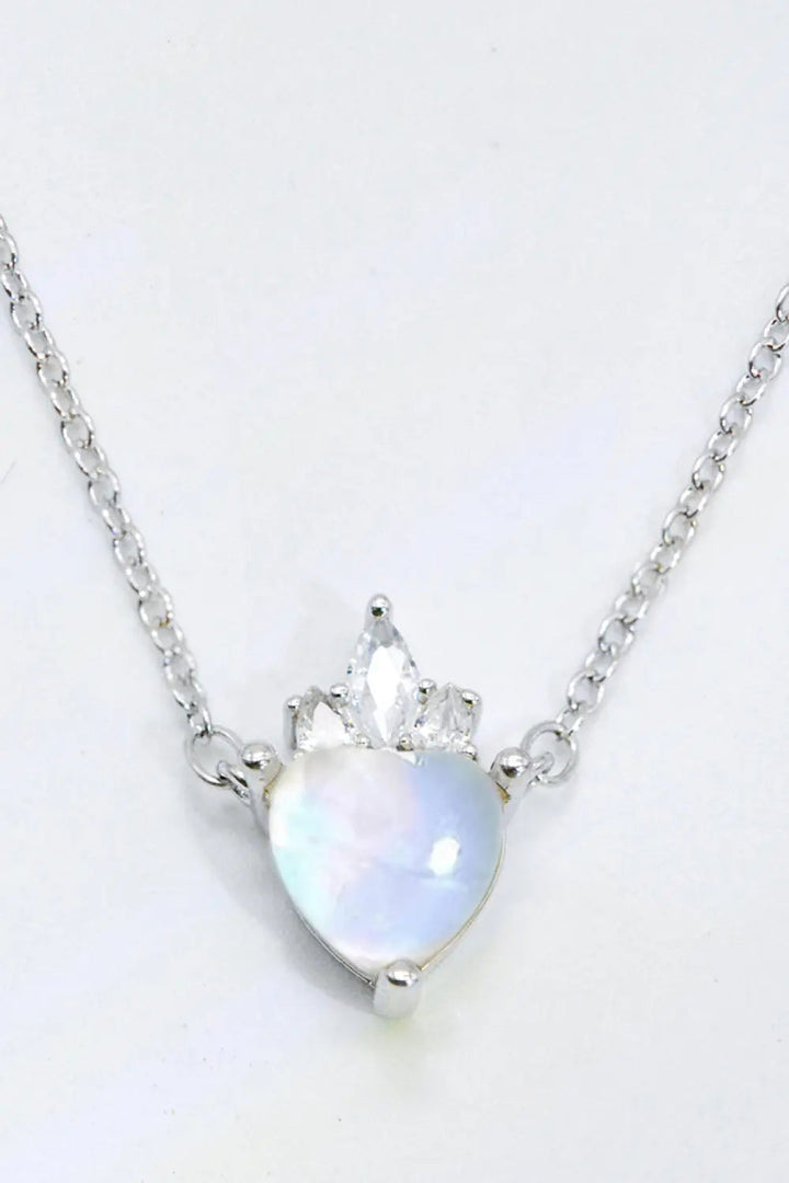 LOVCIA 925 Sterling Silver Moonstone Heart Pendant Necklace