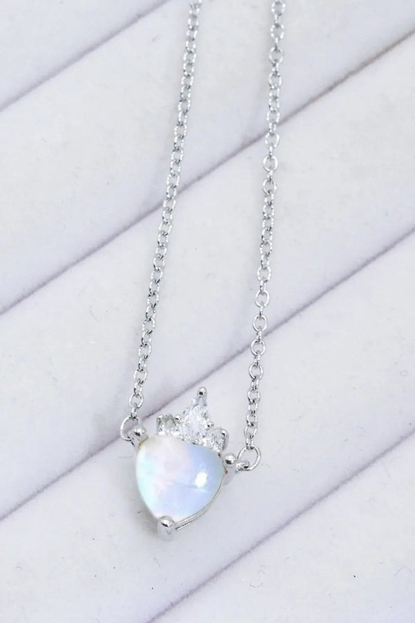 LOVCIA 925 Sterling Silver Moonstone Heart Pendant Necklace