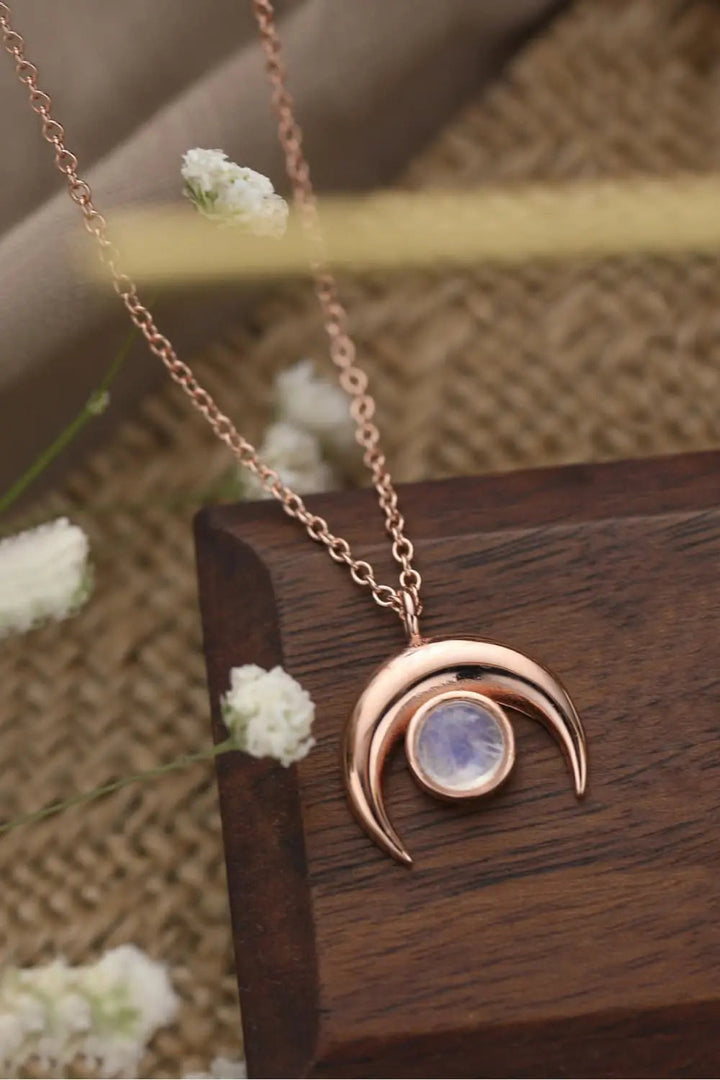 LOVCIA High Quality Natural Moonstone Moon Pendant 925 Sterling Silver Necklace