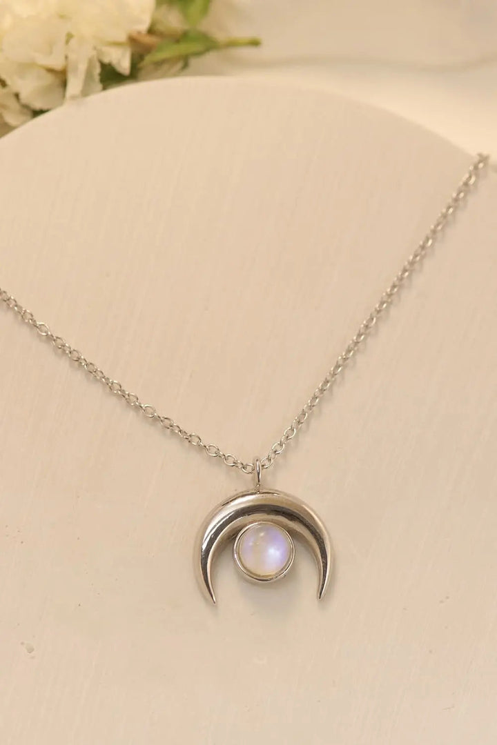 LOVCIA High Quality Natural Moonstone Moon Pendant 925 Sterling Silver Necklace