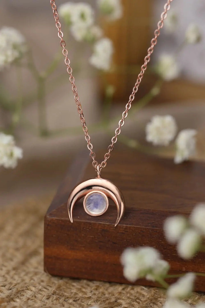 LOVCIA High Quality Natural Moonstone Moon Pendant 925 Sterling Silver Necklace