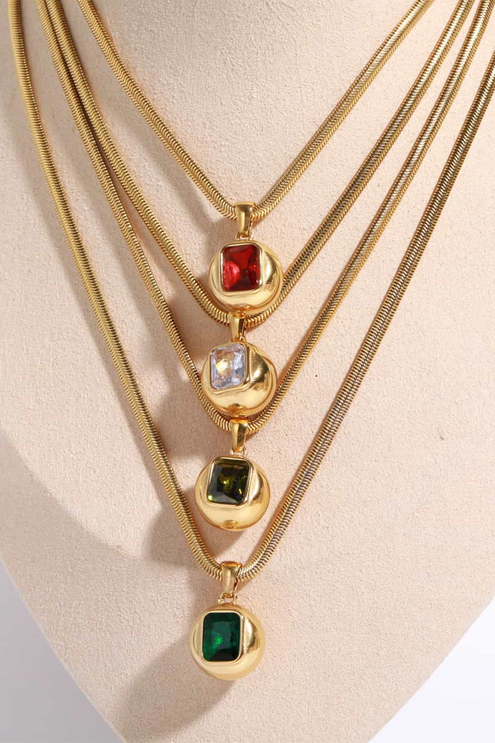 Zircon 18K Gold-Plated Geometrical Shape Pendant Necklace LOVCIA