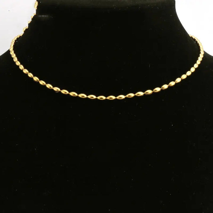 LOVCIA 18K Gold Plated Stainless Steel Oval Beads Chain Necklace for Women, Elegant Adjustable Fashion Jewelry, Lightweight Gold Bead Choker Necklace, Perfect Gift for Her LOVCIA