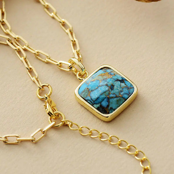 LOVCIA Vintage Style Turquoise 18K Gold Plated Chain Pendant Necklace for Women LOVCIA