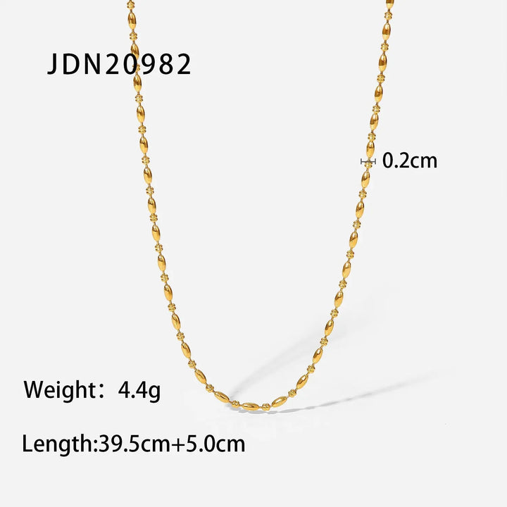 LOVCIA Modern Fashion Minimalistic 18K Gold Plated Oval Bead Chain Necklace for Women LOVCIA