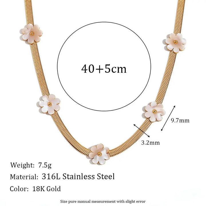 LOVCIA 18K Gold Plated Blade Chain Shell Flower Necklace for Women LOVCIA