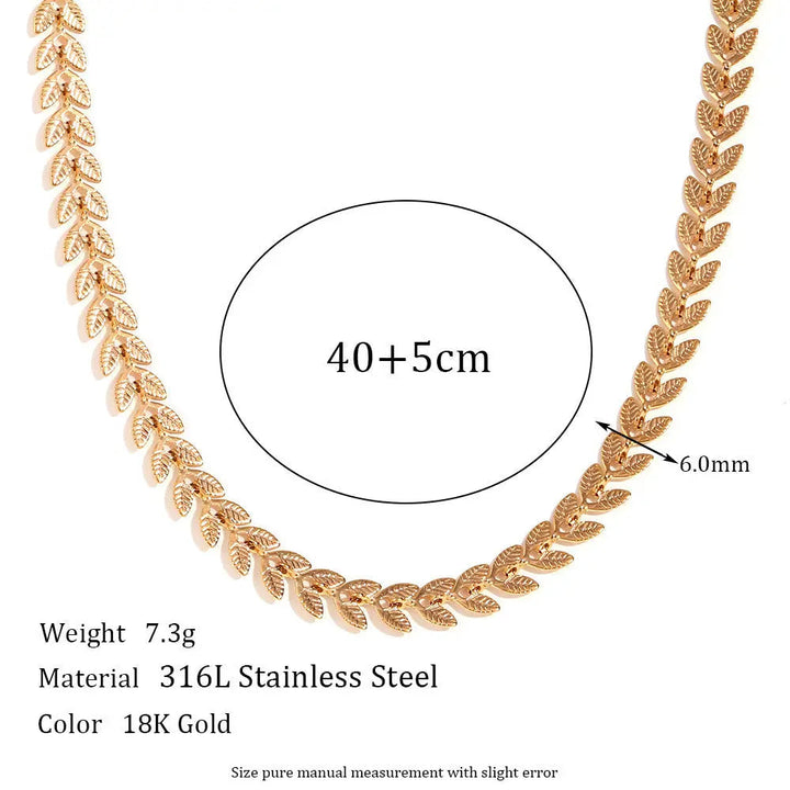 LOVCIA 18K Gold Plated Leaf Fishtail Chain Stainless Steel Necklace for Women LOVCIA