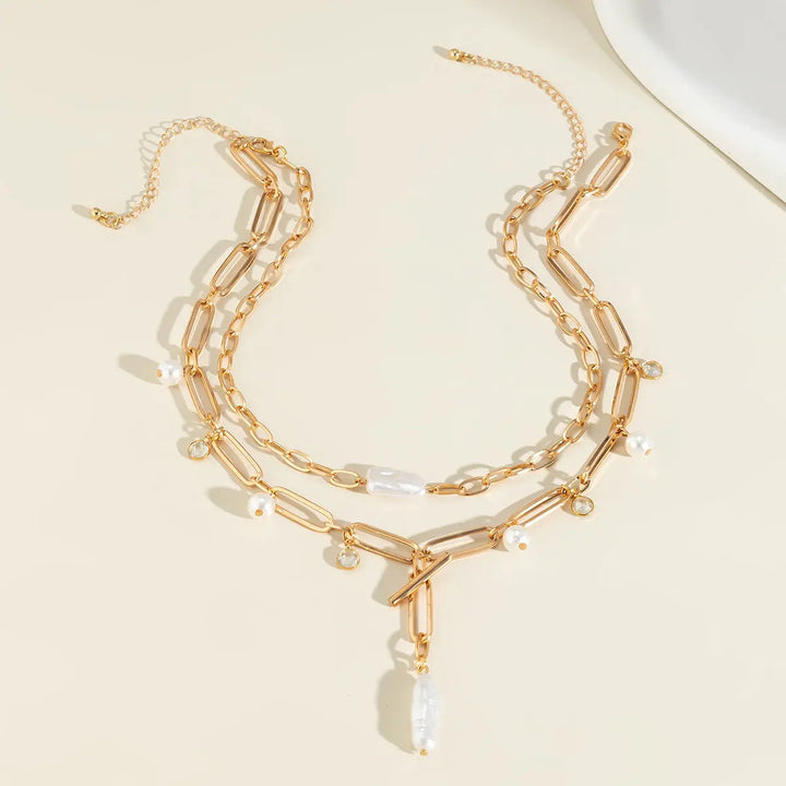 LOVCIA Vintage Pearl Baroque Speciality Twin Necklace for Women LOVCIA