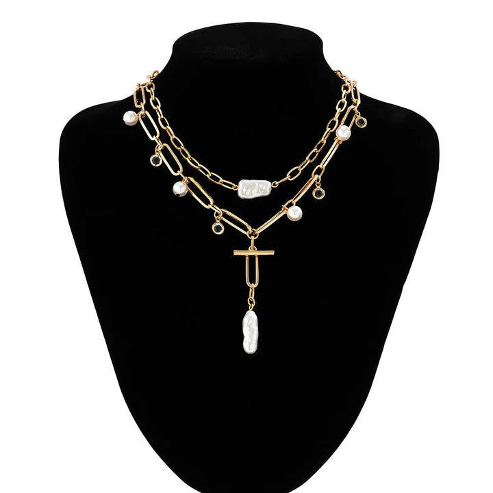 LOVCIA Vintage Pearl Baroque Speciality Twin Necklace for Women LOVCIA