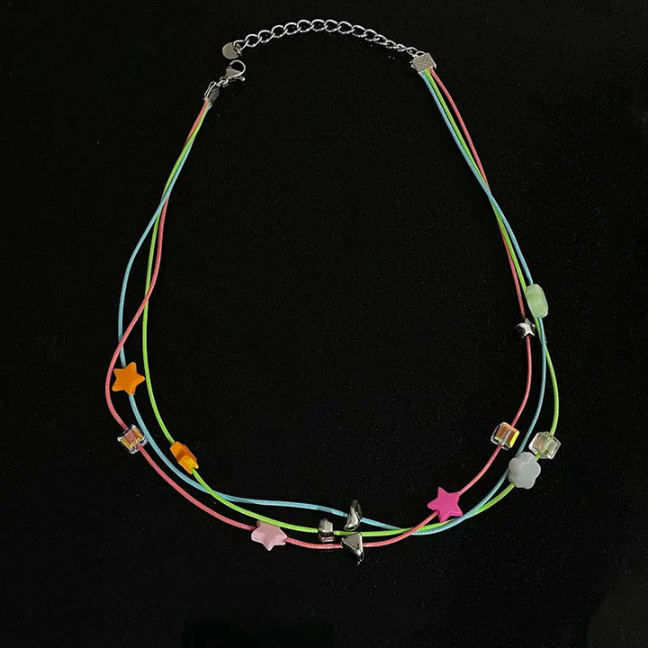 LOVCIA Colorful Five-Pointed Star Asymmetric Beaded Fashion String Necklace for Women LOVCIA