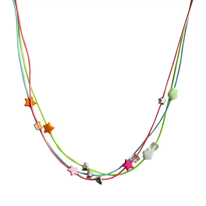 LOVCIA Colorful Five-Pointed Star Asymmetric Beaded Fashion String Necklace for Women LOVCIA