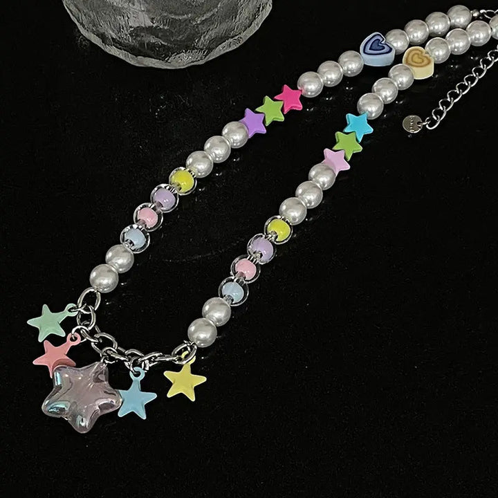 LOVCIA Colorful Fashion Five-Pointed Star Pearl Necklace for Women LOVCIA