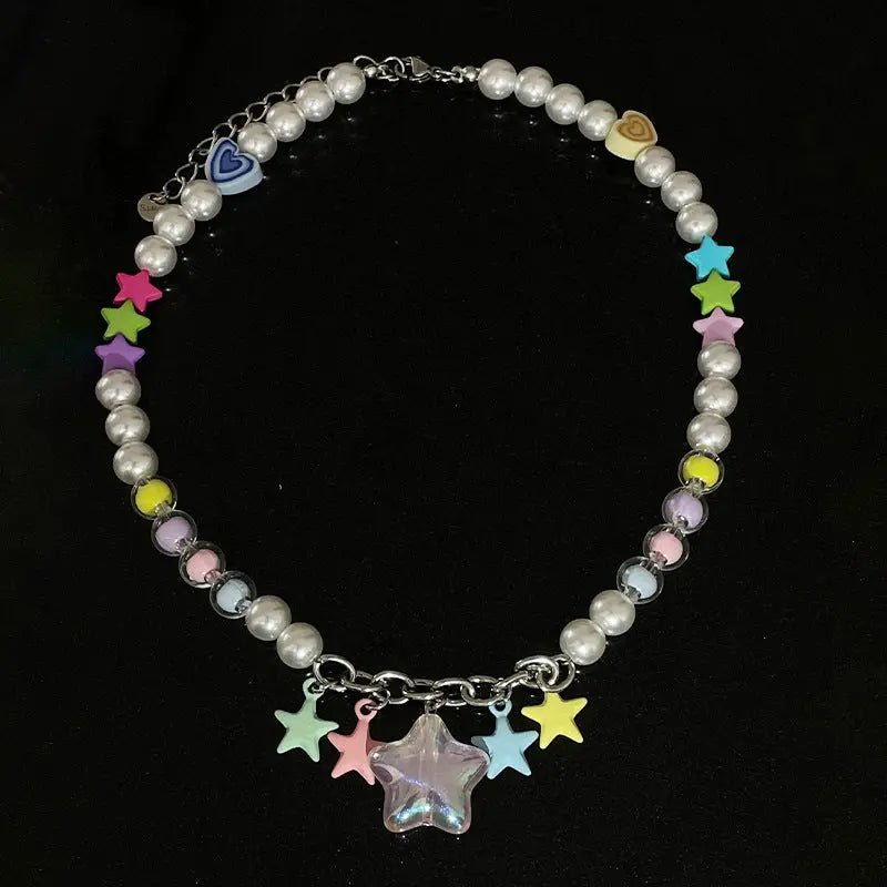 LOVCIA Colorful Fashion Five-Pointed Star Pearl Necklace for Women LOVCIA