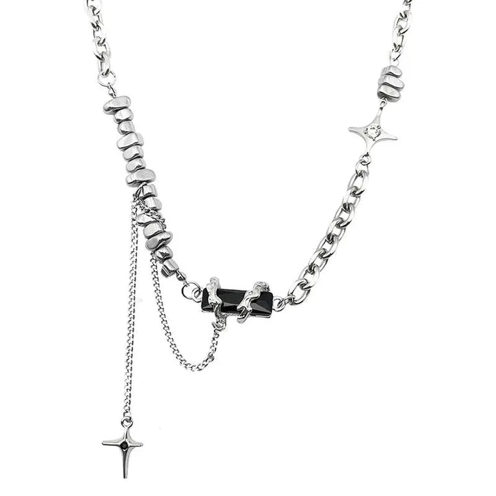 LOVCIA Black Square Block Cross Necklace for Women LOVCIA