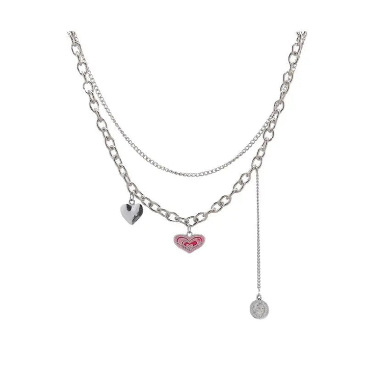 LOVCIA Double Layers Loving Sweat Heart Titanium Steel Necklace for Women LOVCIA