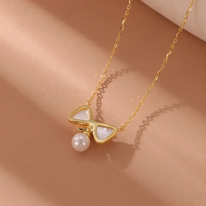 LOVCIA Speciality Design Bow Pearl Pendant Sterling Silver Necklace for Women LOVCIA