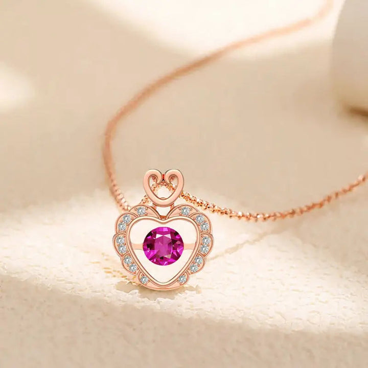 LOVCIA Rose Gold Plated Sterling Silver Heart Pendant Necklace for Women with Sparkling Pink Gemstone and White Crystals LOVCIA