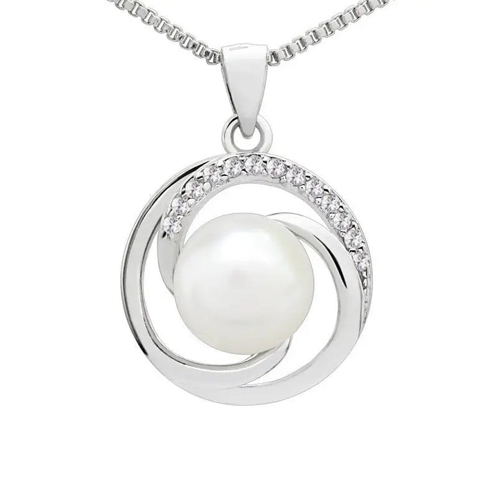 LOVCIA Sterling Silver Infinity Pearl Pendant Necklace with Sparkling Zirconia Accents for Women - Elegant Eternity Design LOVCIA