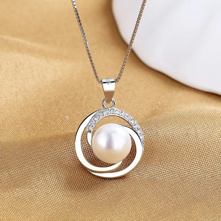 LOVCIA Sterling Silver Infinity Pearl Pendant Necklace with Sparkling Zirconia Accents for Women - Elegant Eternity Design LOVCIA