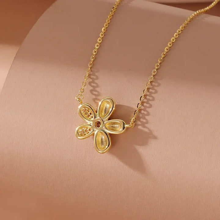 LOVCIA Elegant Pavé Petals Sunflower Design Gold Plated Sterling Silver Pendant Necklace for Women LOVCIA