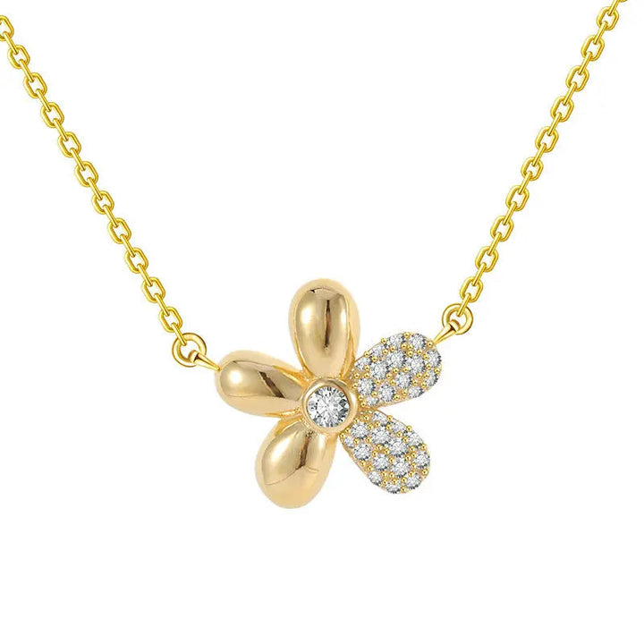 LOVCIA Elegant Pavé Petals Sunflower Design Gold Plated Sterling Silver Pendant Necklace for Women LOVCIA