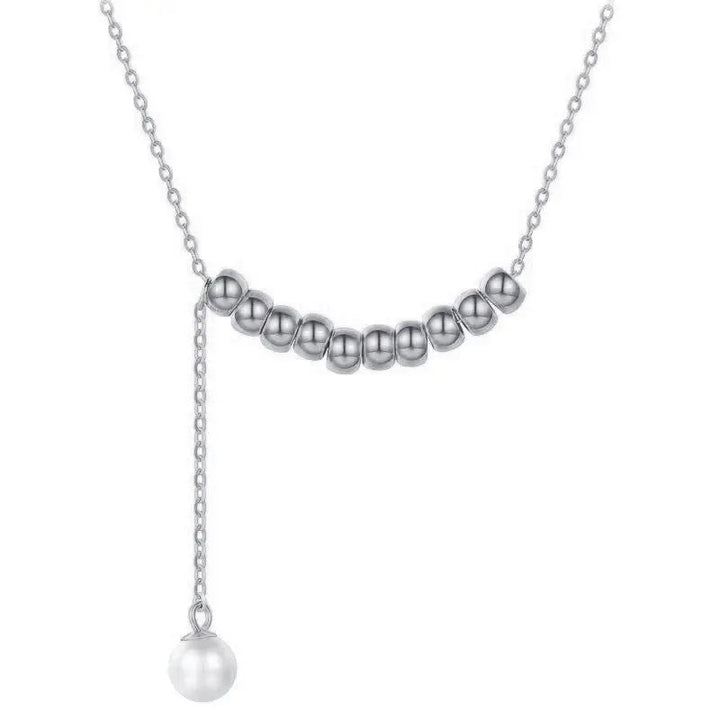 LOVCIA Birth Year S925 Silver Female Sliver Beads Pearl Necklace Chain Set for Women LOVCIA