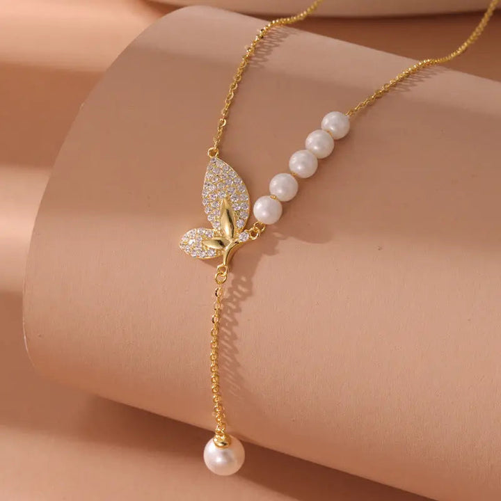 LOVCIA S925 Sterling Silver Elegant Butterfly Tassel Zircon Necklace for Women LOVCIA