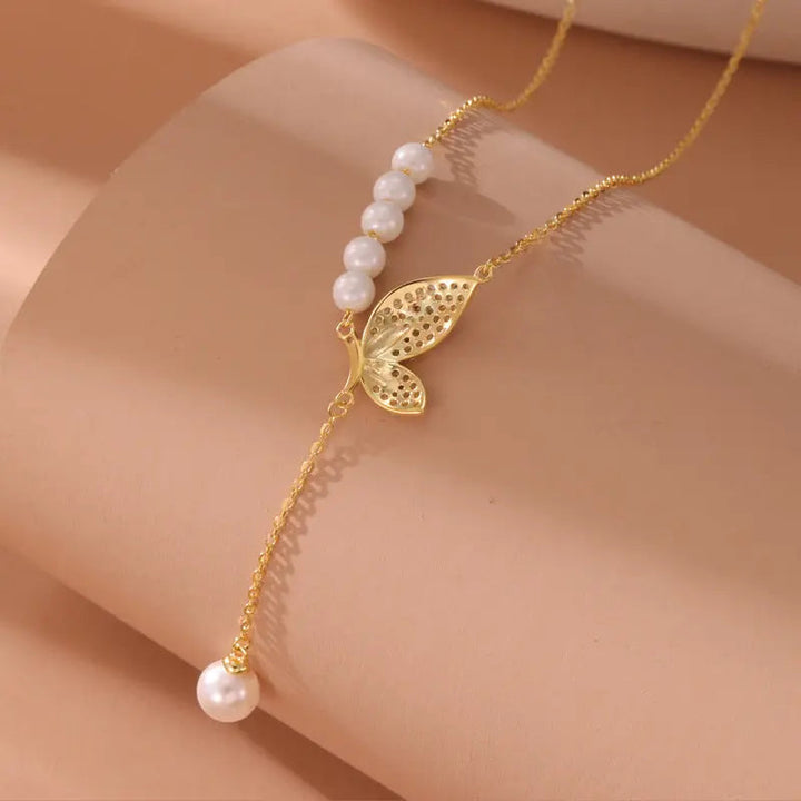 LOVCIA S925 Sterling Silver Elegant Butterfly Tassel Zircon Necklace for Women LOVCIA