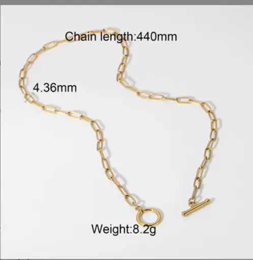 LOVCIA 18K Gold Plated Stainless Steel Toggle Clasp Chain Necklace for Women - Elegant and Durable Link Design - LOVCIA