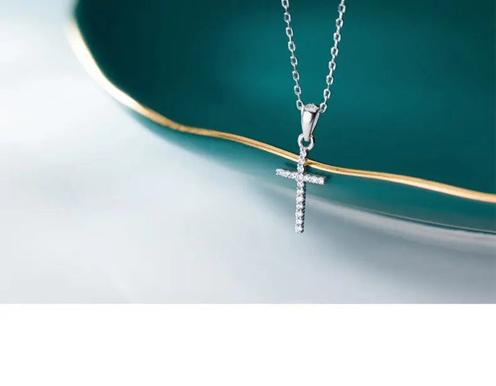 LOVCIA S925 Silver Divine Blessing Diamond Cross Necklace for Women LOVCIA