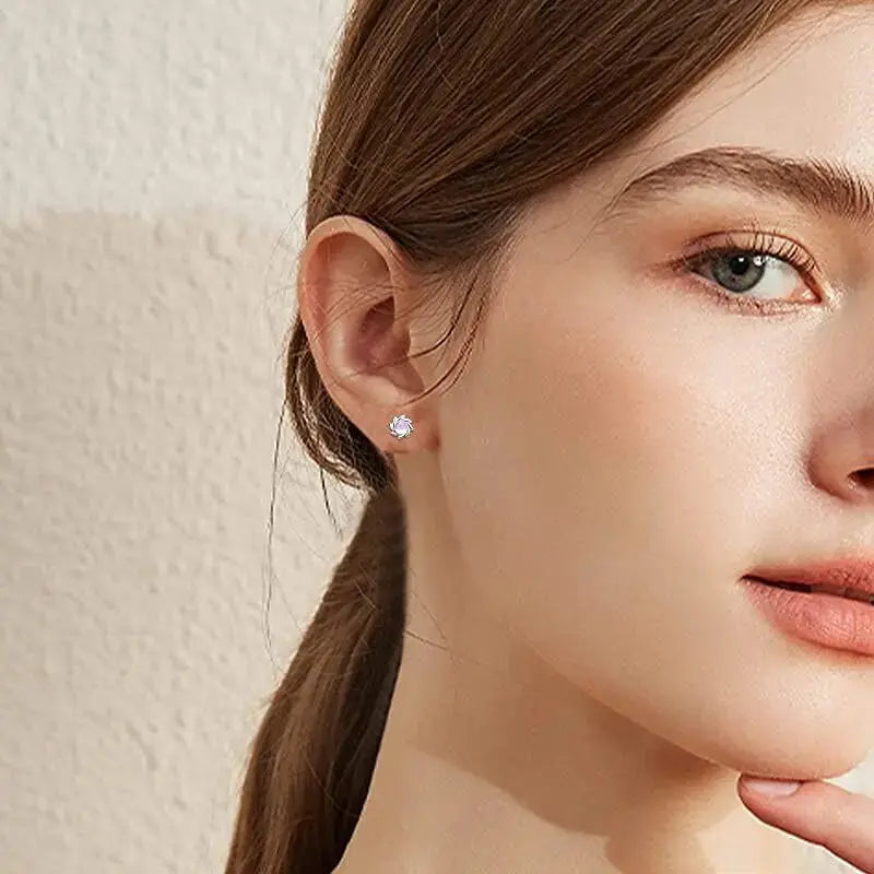 LOVCIA Moonstone Earrings 925 Sterling Silver Pink Cat's Eye Stud Earrings Rainbow Moonstone Earrings Sun Stud Earrings Jewellery For Women