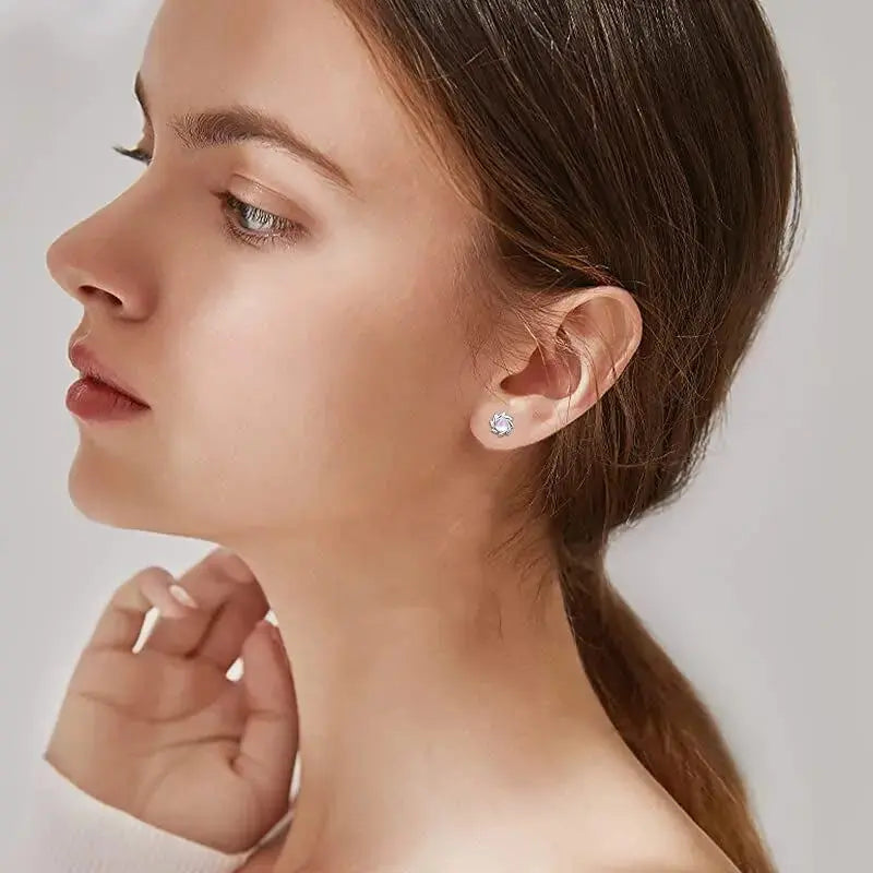 LOVCIA Moonstone Earrings 925 Sterling Silver Pink Cat's Eye Stud Earrings Rainbow Moonstone Earrings Sun Stud Earrings Jewellery For Women