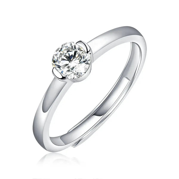 LOVCIA Wedding Single Moissanite CZ Round 925 Sterling Silver Adjustable Ring