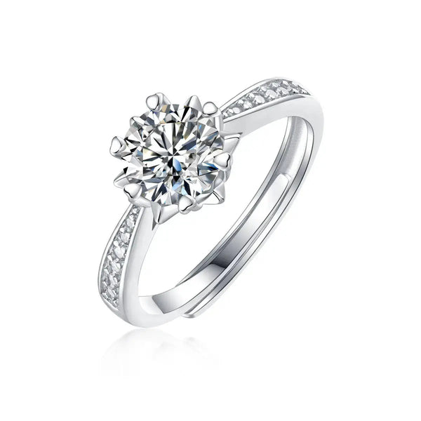 LOVCIA Wedding Moissanite CZ Snowflake 925 Sterling Silver Adjustable Ring