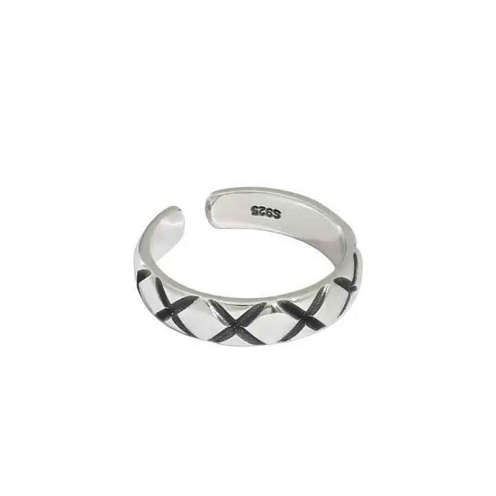 LOVCIA Vintage Letter X Pattern 925 Sterling Silver Adjustable Ring