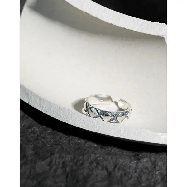 LOVCIA Vintage Letter X Pattern 925 Sterling Silver Adjustable Ring