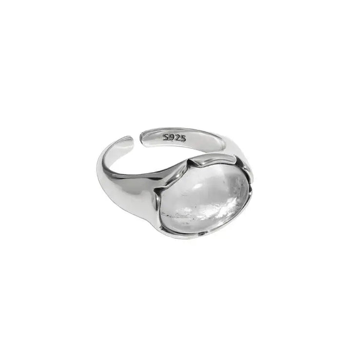 LOVCIA Vintage Oval Natural Crystal 925 Sterling Silver Adjustable Ring