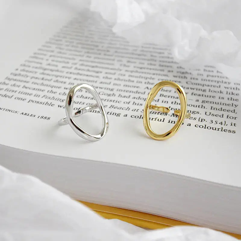 LOVCIA Simple Irregular Geometry Hollow Circles 925 Sterling Silver Adjustable Ring