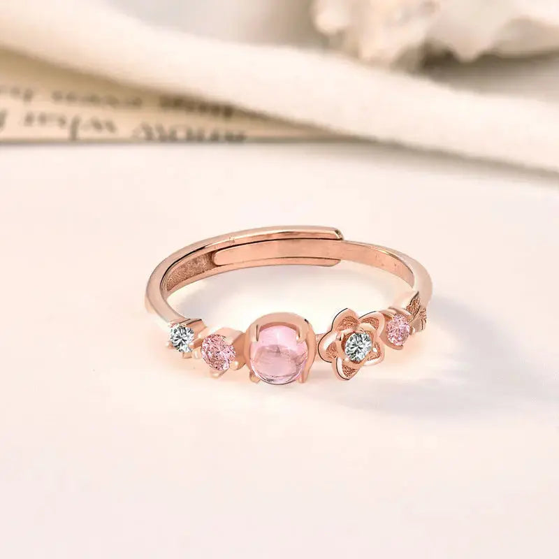 LOVCIA Elegant CZ Flowers New 925 Sterling Silver Adjustable Ring