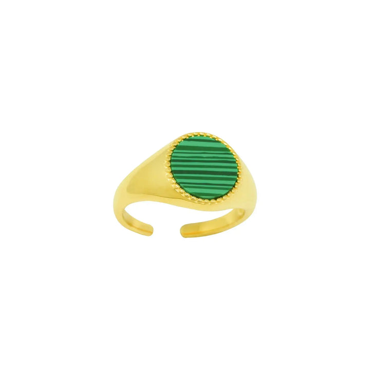 LOVCIA Elegant Round Created Malachite 925 Sterling Silver Adjustable Ring