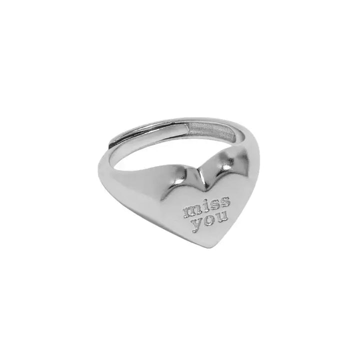 LOVCIA Girl miss you Letters Heart 925 Sterling Silver Wide Adjustable Ring