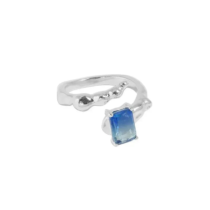 LOVCIA Geometry Emerald Shading Blue CZ 925 Sterling Silver Adjustable Ring