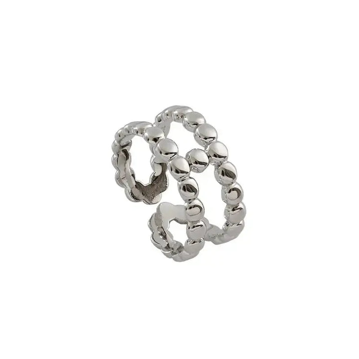 LOVCIA Fashion Beads Doule Layer H 925 Sterling Silver Adjustable Ring