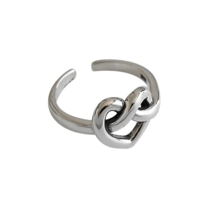 LOVCIA Retro Hollow Heart Knot 925 Sterling Silver Adjustable Ring