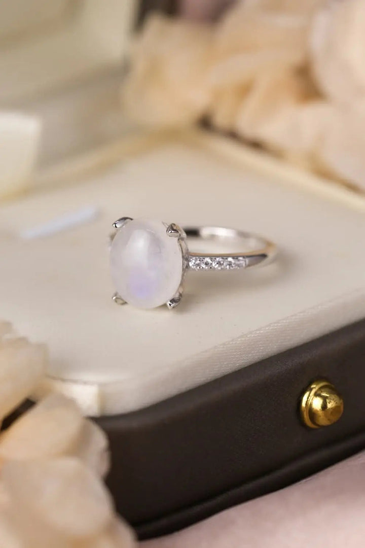 LOVCIA High Quality Natural Moonstone 925 Sterling Silver Side Stone Ring