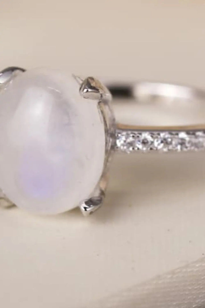 LOVCIA High Quality Natural Moonstone 925 Sterling Silver Side Stone Ring