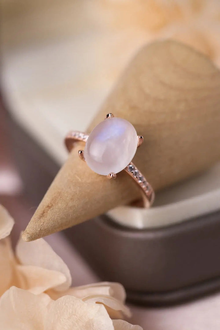 LOVCIA High Quality Natural Moonstone 925 Sterling Silver Side Stone Ring