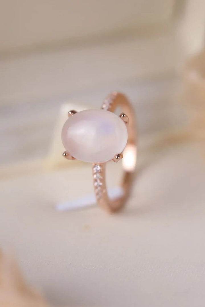 LOVCIA High Quality Natural Moonstone 925 Sterling Silver Side Stone Ring