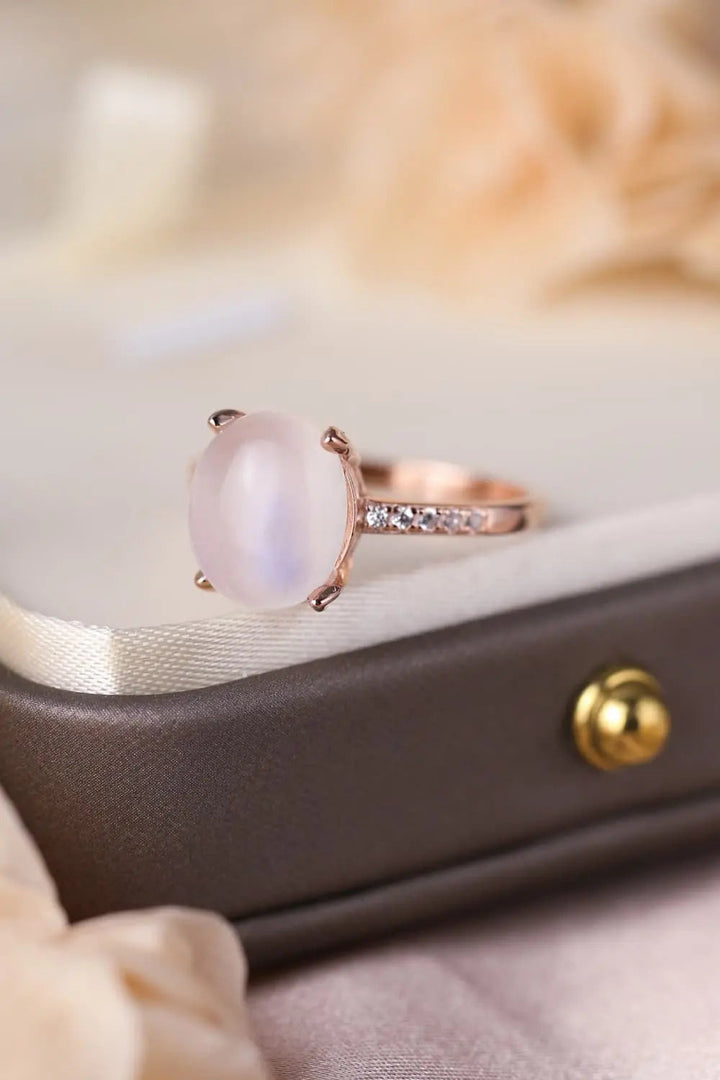 LOVCIA High Quality Natural Moonstone 925 Sterling Silver Side Stone Ring